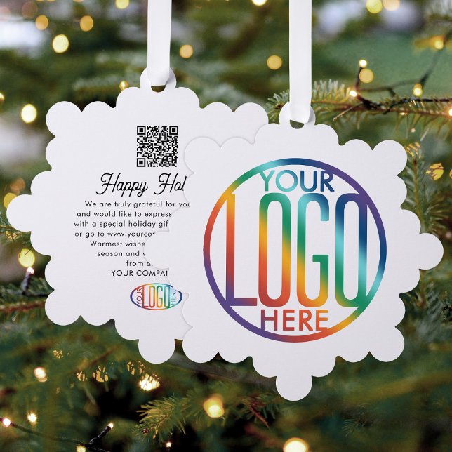 QR Code Business-Logo Happy Holidays Weihnachten Ornament Karte (Von Creator hochgeladen)