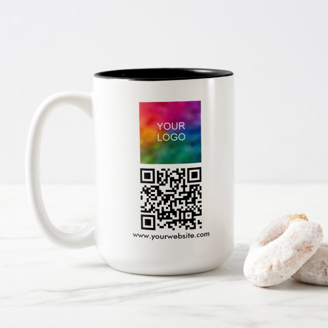 QR Code Business-Logo Modern Einfache Vorlage Zweifarbige Tasse (Mit Donut)