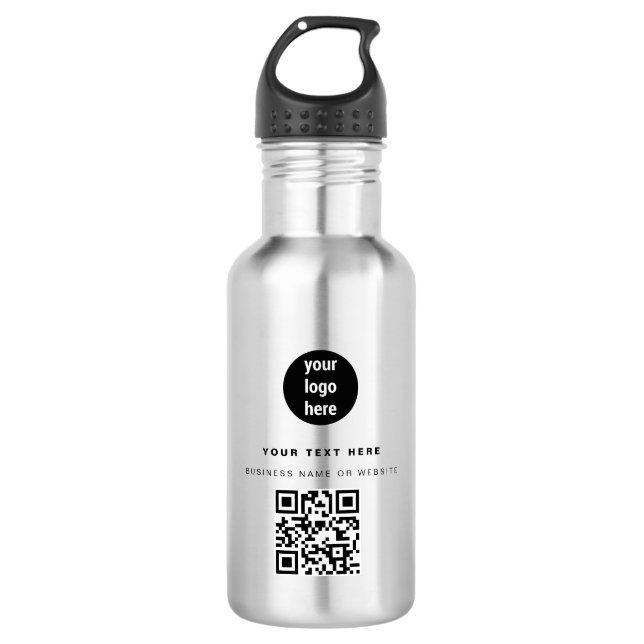 QR-Code-Business-Logo Modern Minimalistisch Edelstahlflasche (Vorderseite)
