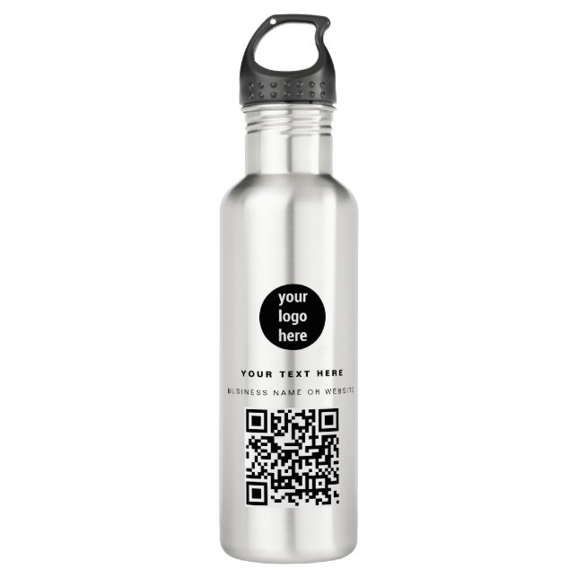 QR-Code-Business-Logo Modern Minimalistisch Edelstahlflasche (Vorderseite)
