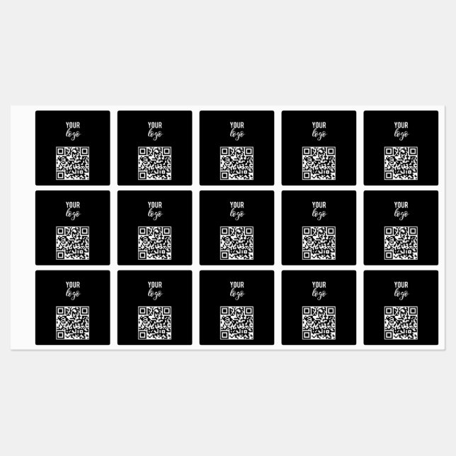 QR Code Business-Logo Modern Minimalistisch Schwar Etiketten (Blatt)