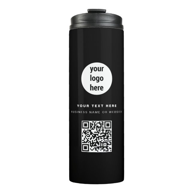 QR Code Business-Logo Modern Minimalistisch Schwar Thermosbecher (Vorderseite)