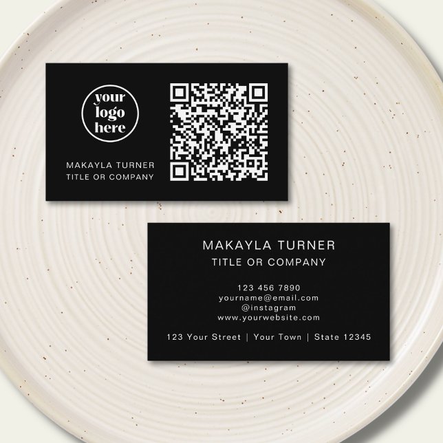 QR Code Business Logo Modern Professional Black Visitenkarte (Von Creator hochgeladen)