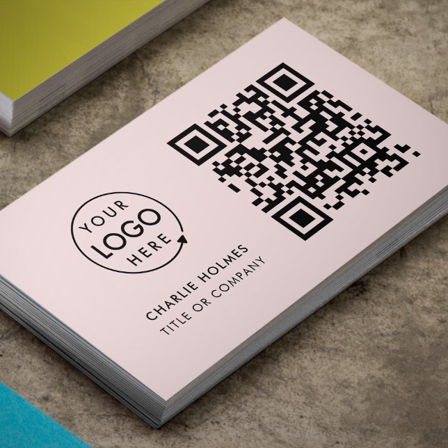 QR-Code-Business-Logo | Modernes Rosa Visitenkarte (Blush pink QR code business card by Guava, perfect for modern professionals & small business brands)