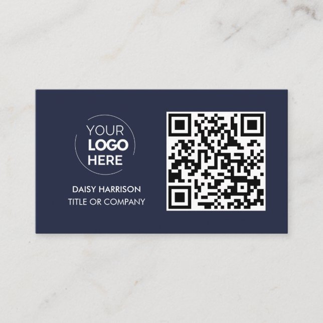 QR-Code-Business-Logo | Navy Modern Beruflich Visitenkarte (Vorderseite)