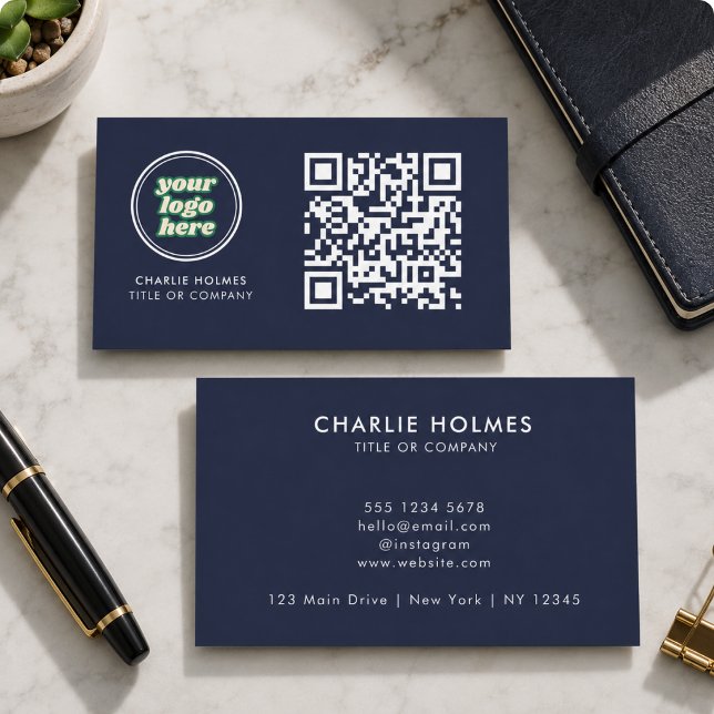 QR-Code-Business-Logo | Navy Modern Beruflich Visitenkarte (QR Code Business Logo | Navy Modern Professional Card)