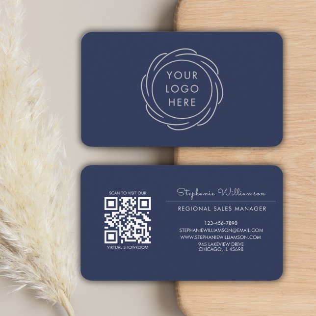 QR Code Business-Logo Navy Moderne Berufliche Visitenkarte (Von Creator hochgeladen)