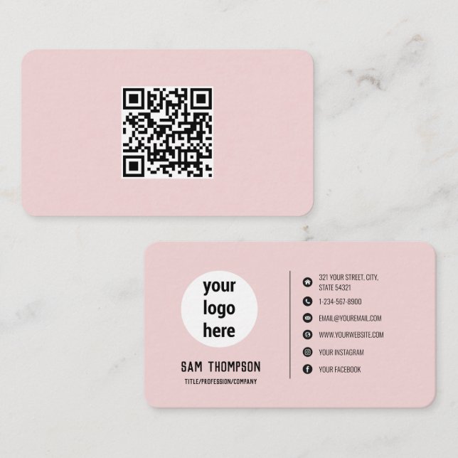 QR Code Business-Logo Rosa Minimale Visitenkarte (Vorne/Hinten)