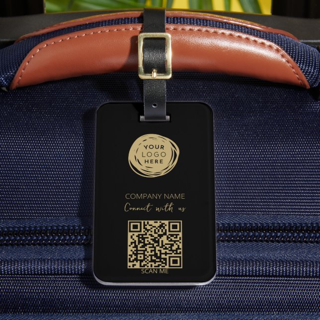 QR Code Business-Logo Schwarz Gepäckanhänger (Vorderseite Insitu 2)