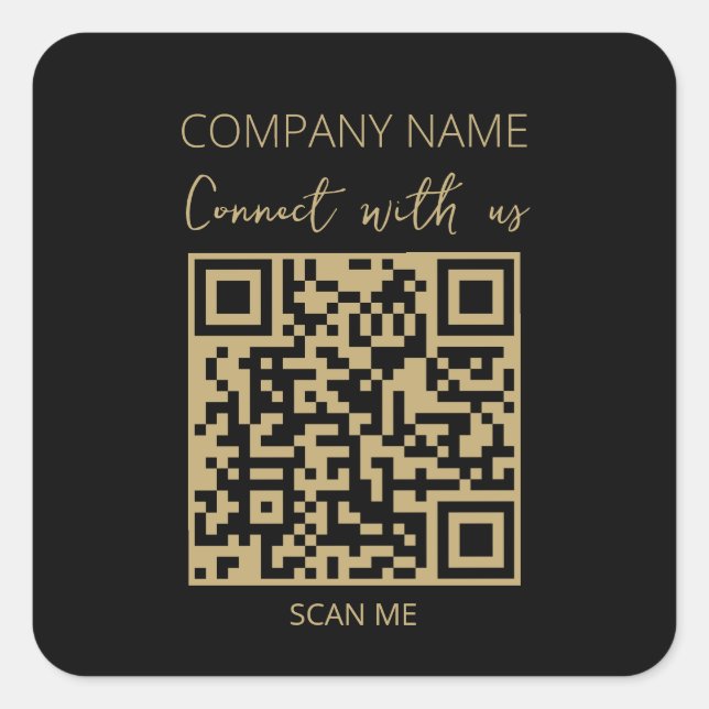 QR Code Business-Logo Schwarz Quadratischer Aufkleber (Vorderseite)