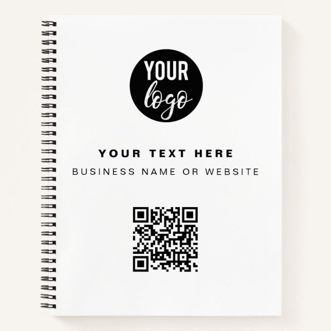 QR-Code-Business-Logo Weißes Minimalistisches Unte Notizbuch (Vorderseite)