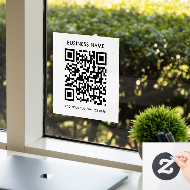 QR-Code | Business Minimal White Scannable Round W Fensteraufkleber (Büro)