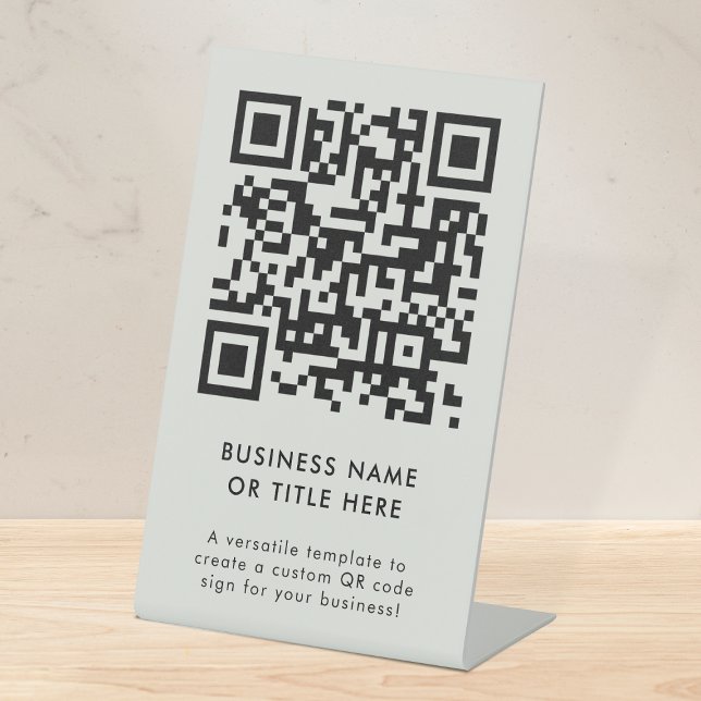 QR-Code | Business Modern Minimalistisch Simple Gr Sockelschild (Professional editable sign template with interactive QR code for events & small business promotion.)