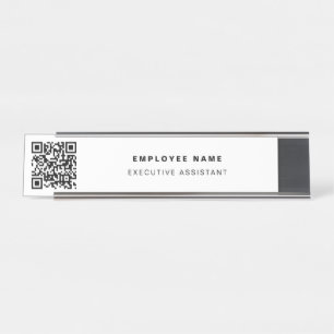 QR Code Business Modernes Minimalistisches Weiß Schreibtischnamensplakette