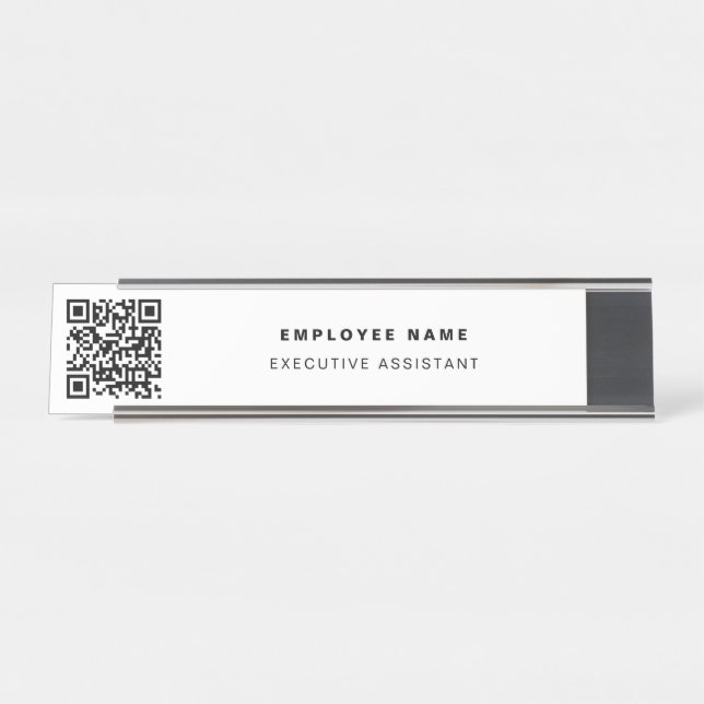 QR Code Business Modernes Minimalistisches Weiß Schreibtischnamensplakette (Vorderseite )