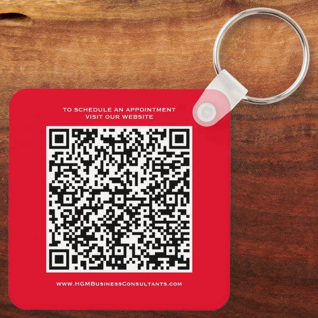 QR Code Business Monogram Logo Red Schwarz-weiß Schlüsselanhänger (Rückseite)