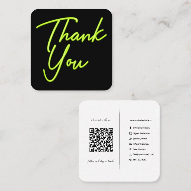 QR Code Business Neon Green Vielen Dank Quadratische Visitenkarte (Vorne/Hinten)