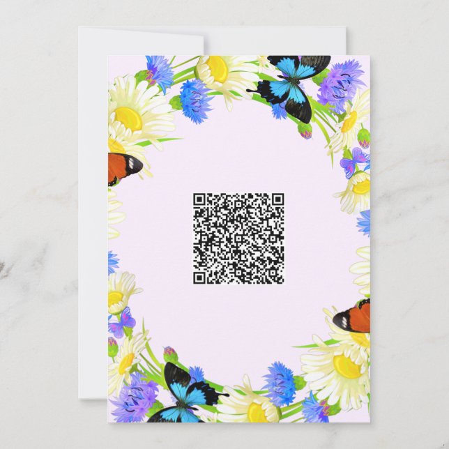 QR Code Butterfly Baby Shower Einladung Vorlage (Rückseite)