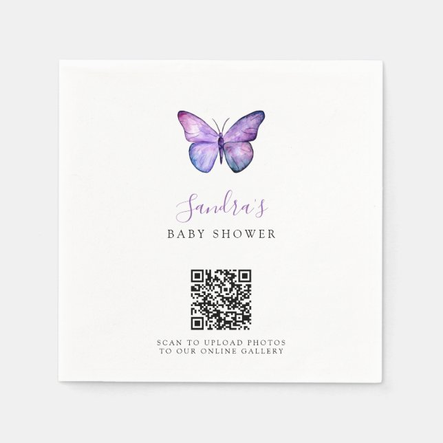 QR Code Butterfly Babydusche Share Fotos Serviette (Vorderseite)