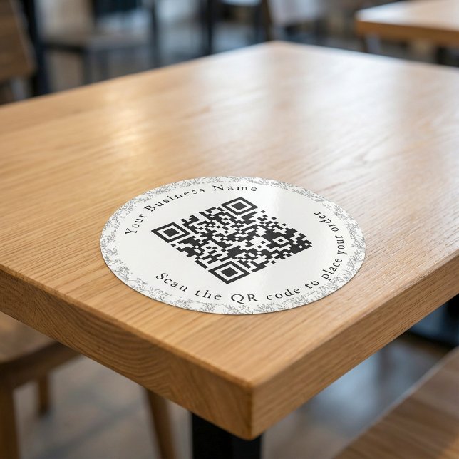QR Code-Café-Menü Runder Aufkleber (QR Code cafe table menu Classic Round Sticker.)