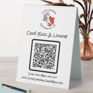 QR Code Café Menü Yin Yang Koi Fish Business-Logo Tischaufsteller