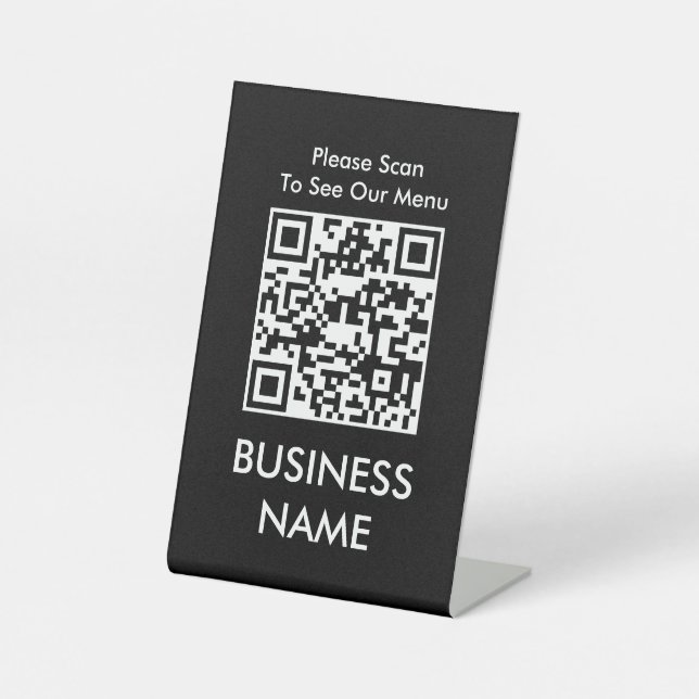 QR Code Cafe Modernes Big Print Menü Black Sockelschild (Vorderseite)
