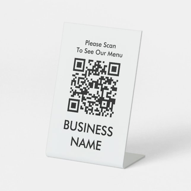 QR Code Café Modernes, großes Druckmenü Weiß Sockelschild (Vorderseite)