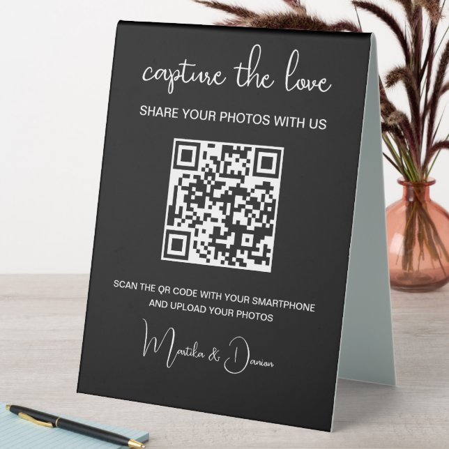 QR Code Capture the Liebe Wedding Foto Album Tischaufsteller (In Situ (Tisch))
