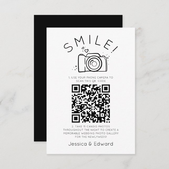 QR Code Capture Wedding Fotos Black Chic Moderne (Vorne/Hinten)