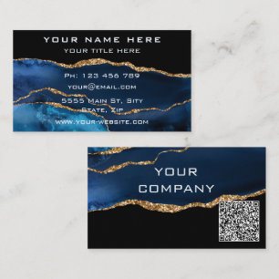 QR Code Carte de visite Agate Marine Blue Gold Par