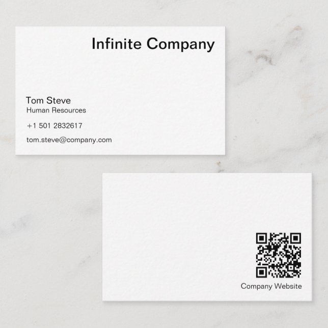 QR Code Carte de visite moderne | Blanc simple (Devant / Derrière)