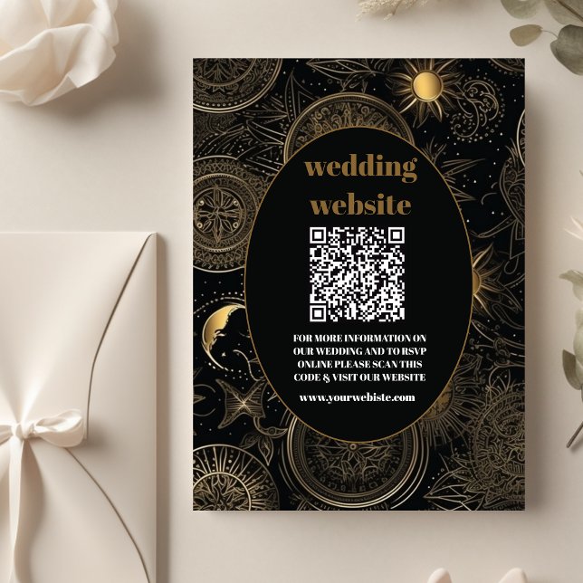 qr code Celestial Black Gold Wedding Begleitkarte (Von Creator hochgeladen)
