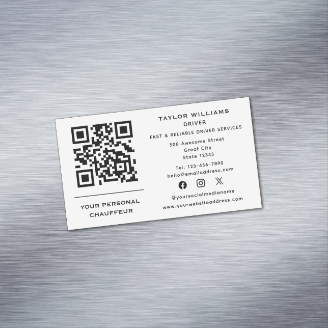 QR Code Chauffeur Service Taxi Fahrer Social Media Magnetische Visitenkarte (Beispiel)