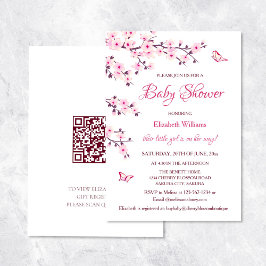 QR-Code | Cherry Blossom | Girl Baby Dusche Einladung
