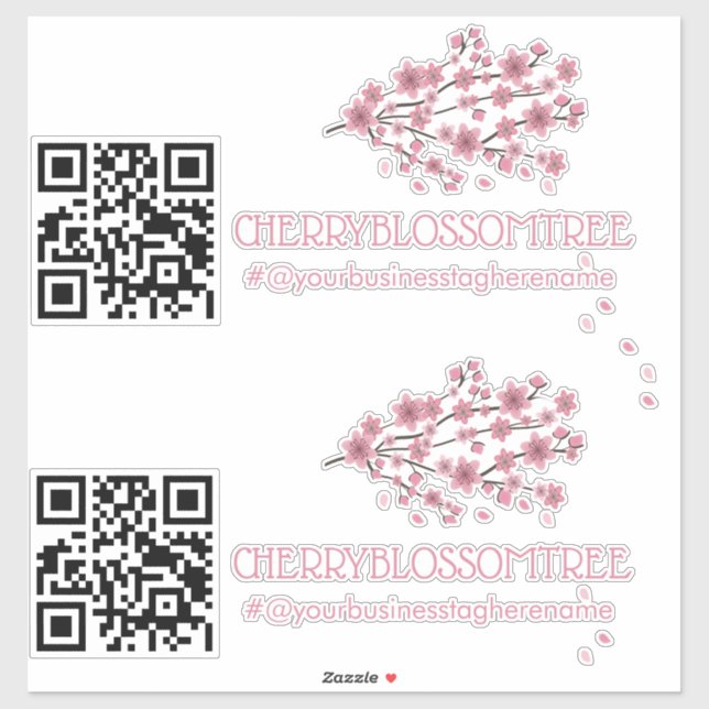 QR Code Cherry Blossom Nom commercial autocollant  (Feuille)