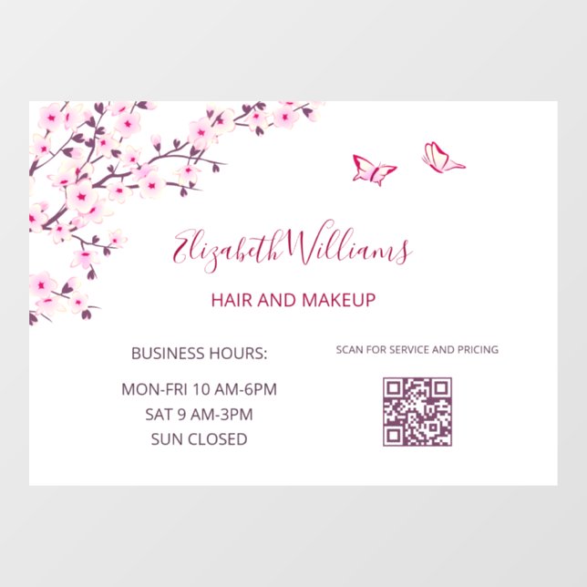 QR-Code | Cherry Blossom Pink White Fensteraufkleber (Blatt)