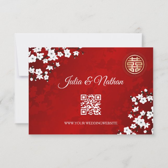 QR-Code | Cherry Blossom Red UAWG Chinese Wedding Einladung (Rückseite)