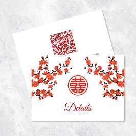 QR-Code | Cherry Blossom Red White Chinese Wedding Begleitkarte