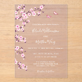 QR Code | Cherry Blossoms  Pink White Wedding Acryleinladungen
