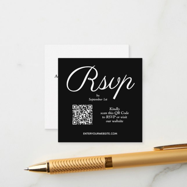 QR Code Chic Script Hochzeit Begleitkarte (Vorderseite/Rückseite Beispiel)