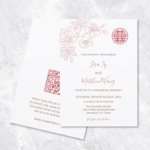 QR-Code Chinesische Hochzeit mit Blumenrot Einladung