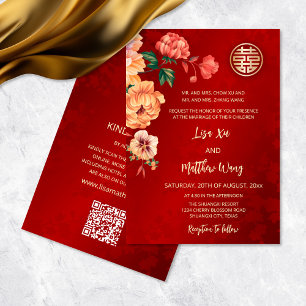 QR-Code Chinesische Hochzeit mit Peony Einladung