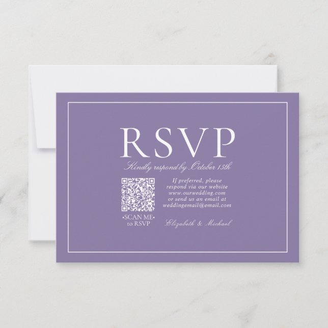 QR Code Classic Elegant Lilac Lavender Script RSVP Karte (Vorderseite)