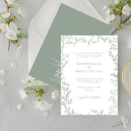 QR Code Classic Formal Elegante Sage Green Wedding Einladung