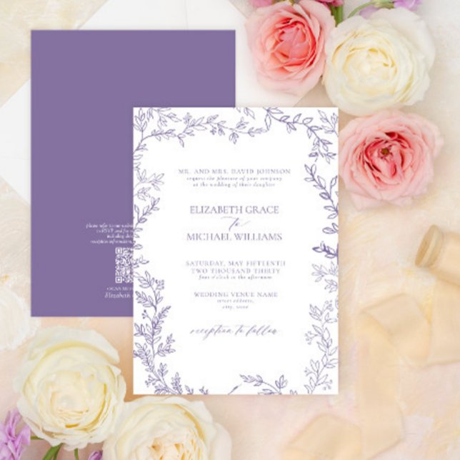 QR Code Classic Formal Eleganter Lavendel Wedding Einladung (Von Creator hochgeladen)