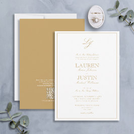 QR Code Classic Gold Script Monogram Wedding Einladung