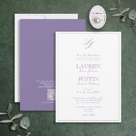 QR Code Classic Lavendel Script Monogram Wedding Einladung