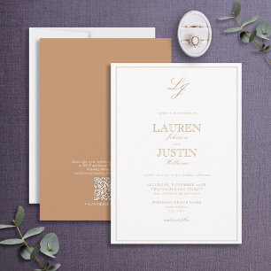 QR Code Classic Terracotta Script Monogram Wedding Einladung