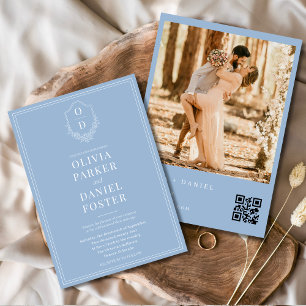 QR Code Classic Wappen Dusty Blue Foto Wedding Einladung