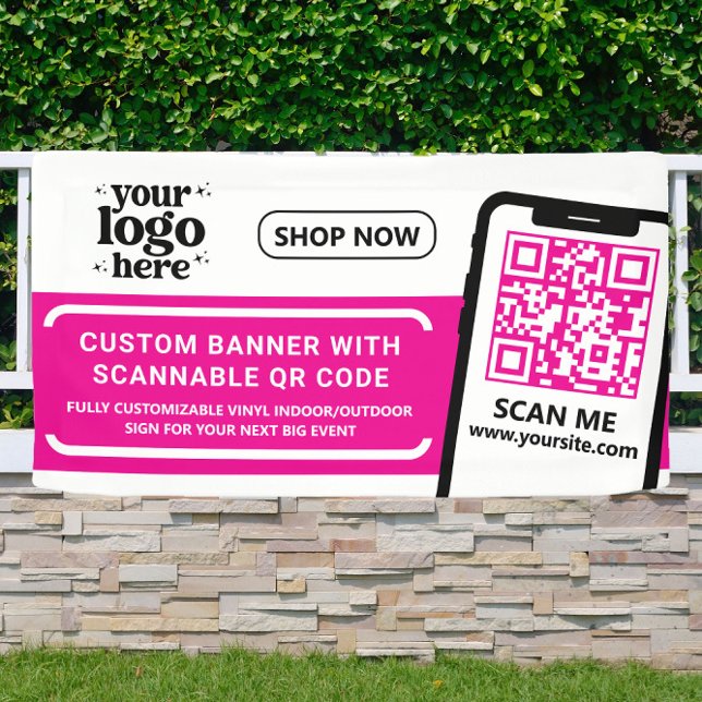 QR Code Company Logo Hot Pink Indoor Vinyl Banner (Von Creator hochgeladen)